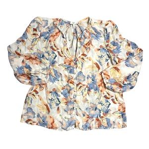 Joie White Floral Print Long Sleeve Silk Blouse XS